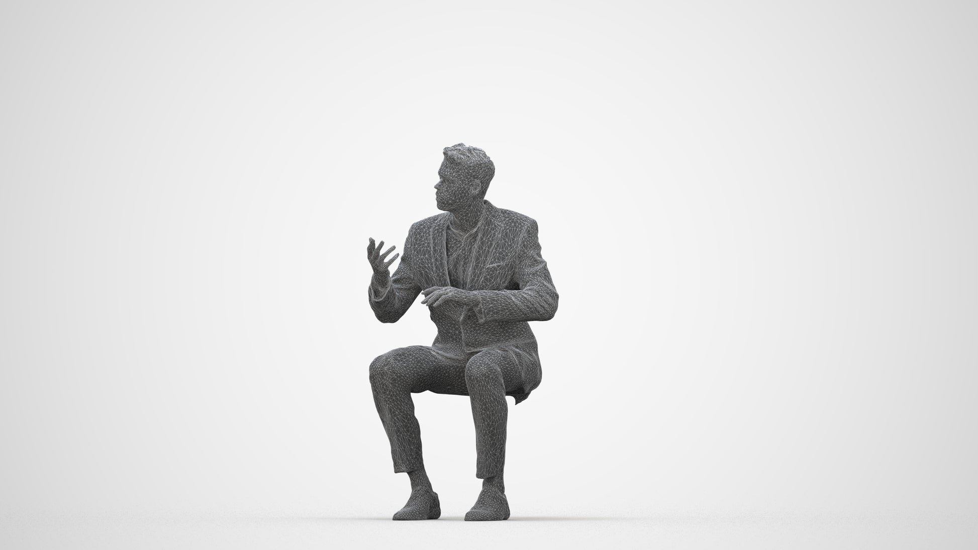 3D people model man business, scanned human for 3ds Max rendering, wireframe back view