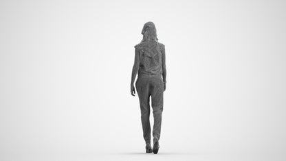 3D scanned woman walking casual, photorealistic archviz people for Enscape and SketchUp, wireframe front view