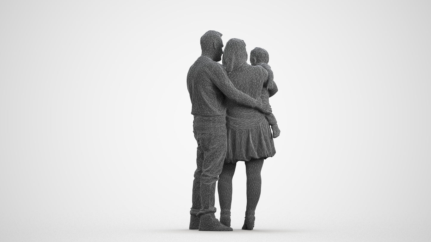 realistic 3D people girl casual standing, render-ready for V-Ray and Corona, FBX OBJ, wireframe front view