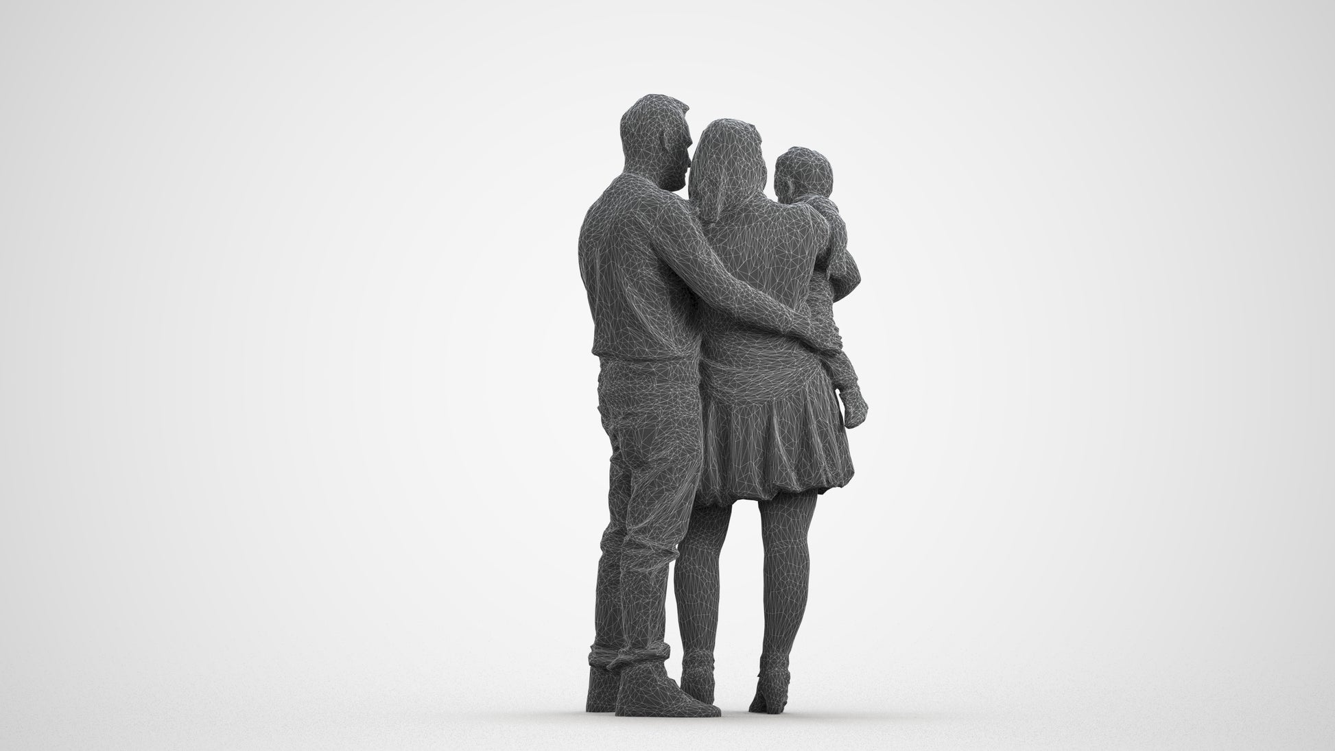 realistic 3D people girl casual standing, render-ready for V-Ray and Corona, FBX OBJ, wireframe front view