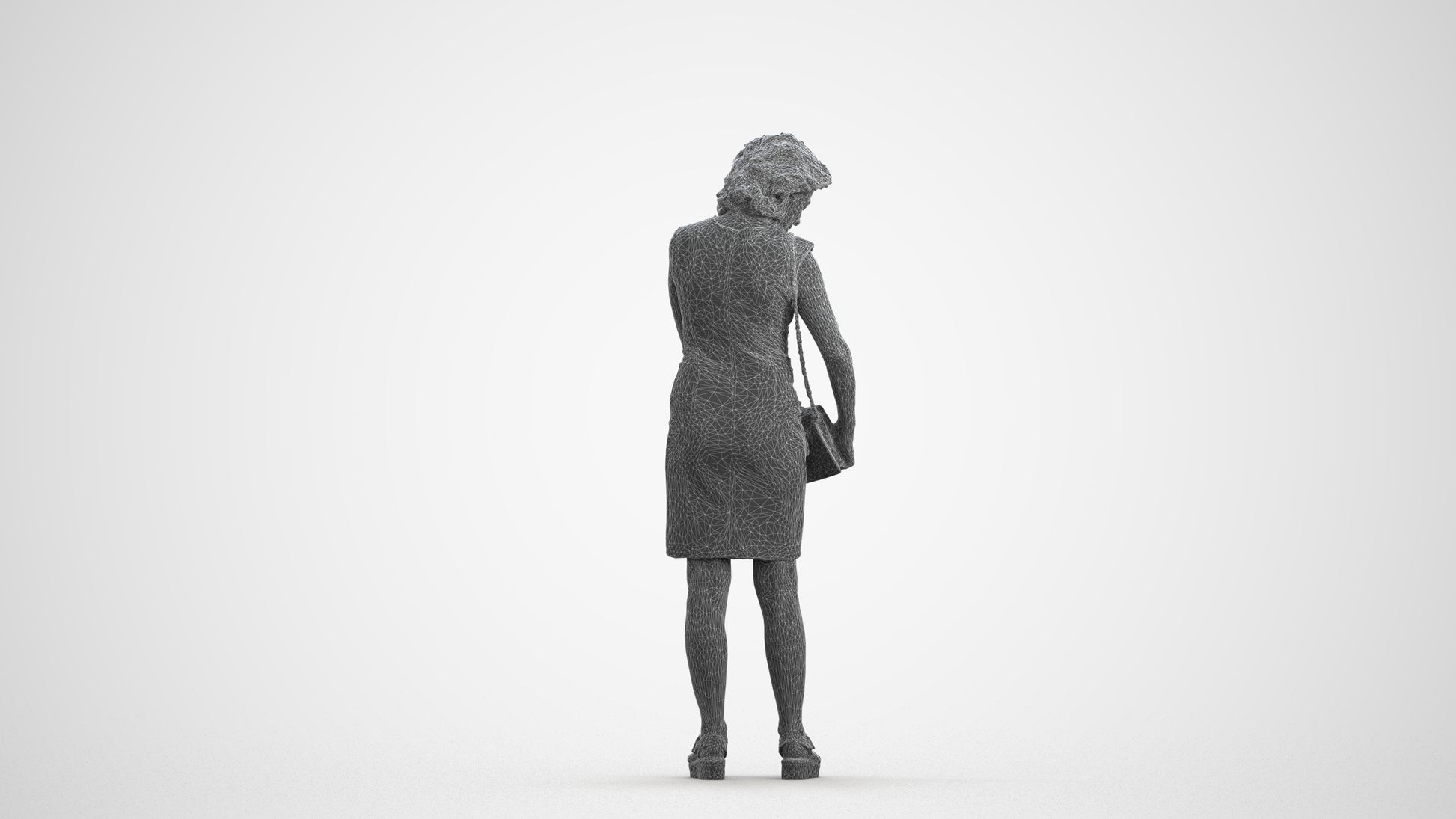 photogrammetry 3D woman business standing, realistic human model archviz FBX, wireframe front view