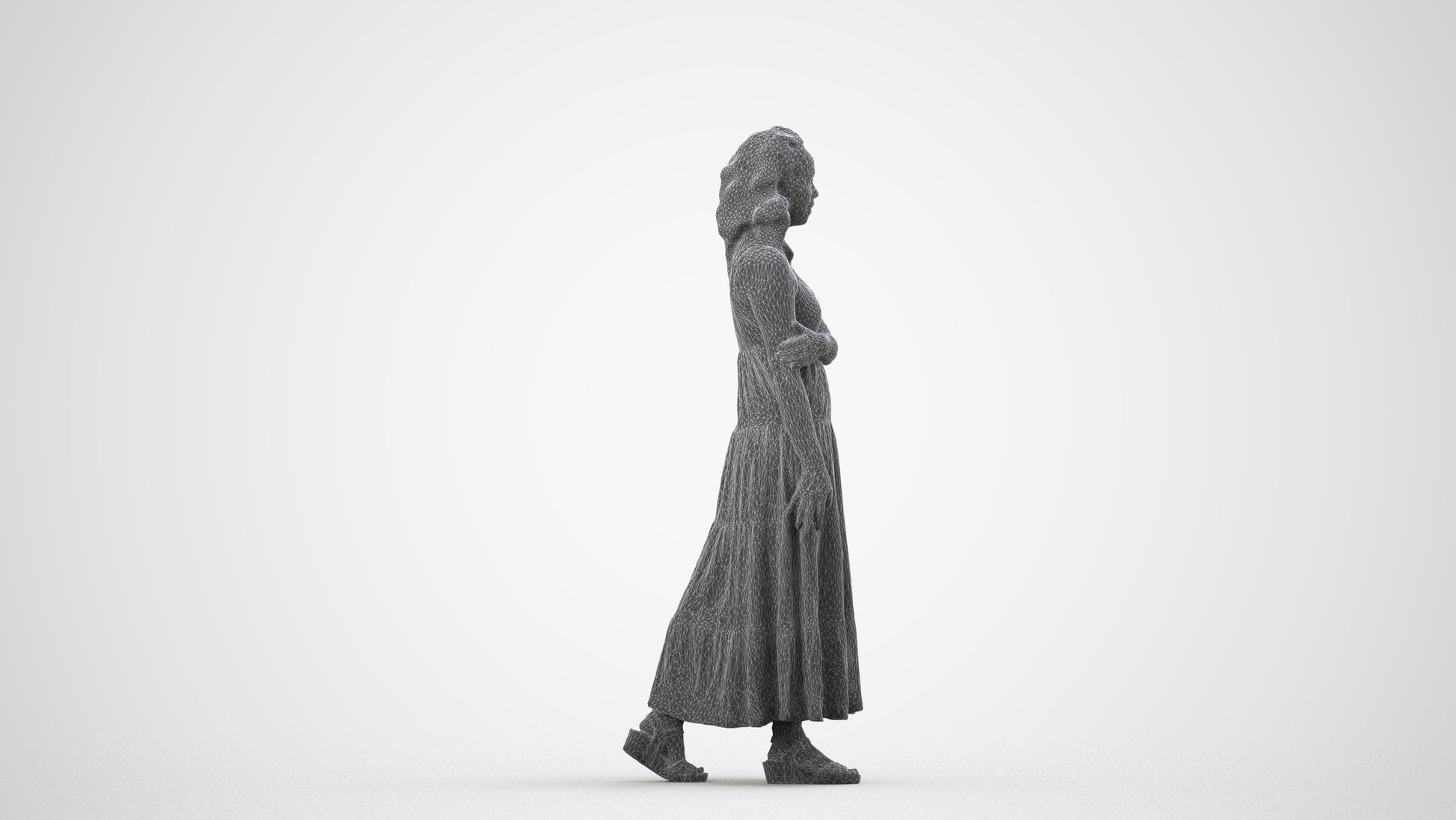 photogrammetry 3D woman casual walking, realistic human model archviz FBX, wireframe side view