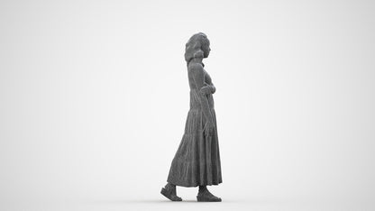 photogrammetry 3D woman casual walking, realistic human model archviz FBX, wireframe side view