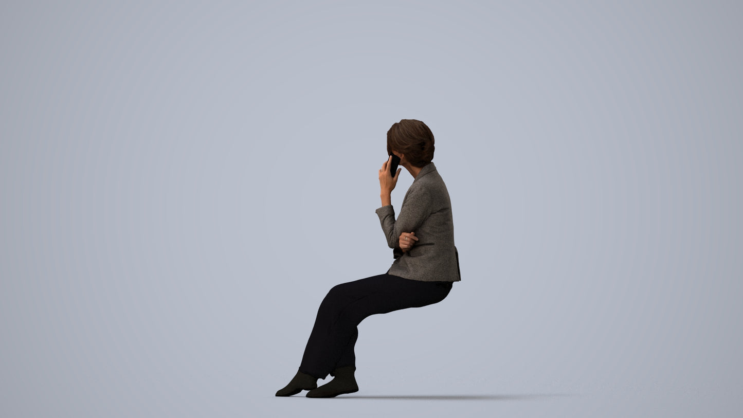 photogrammetry 3D woman business, realistic human model archviz FBX, three-quarter view render