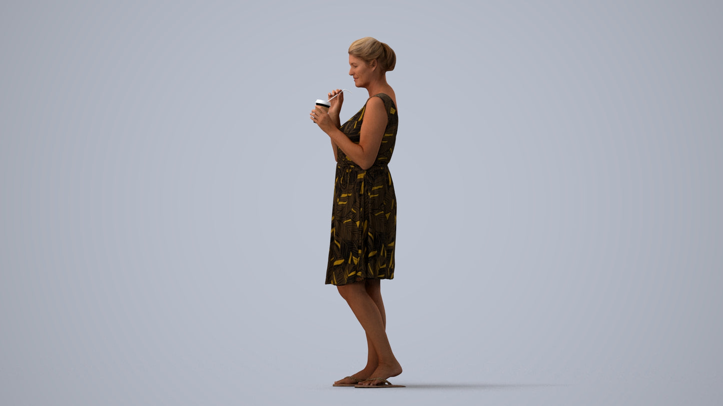 3D people model woman casual standing, scanned human for 3ds Max rendering, three-quarter view render