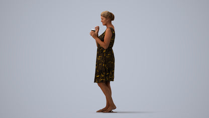3D people model woman casual standing, scanned human for 3ds Max rendering, three-quarter view render