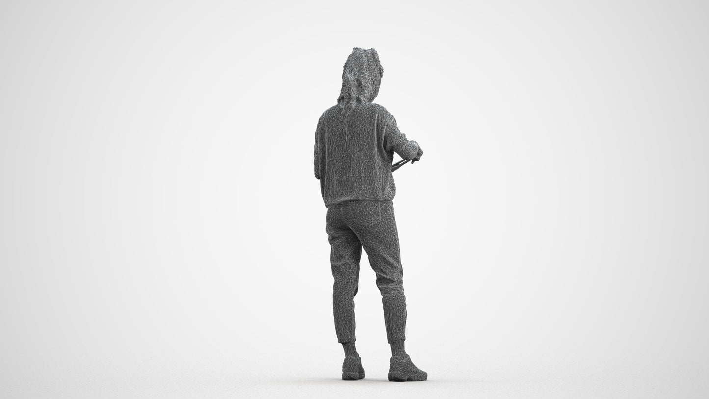 scanned 3D woman casual standing, photogrammetry people for Enscape and V-Ray, wireframe front view