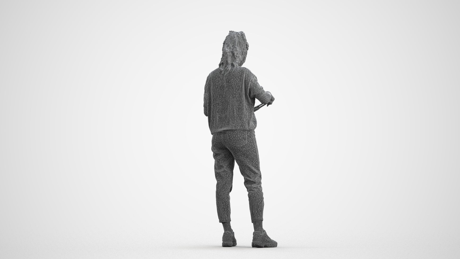 scanned 3D woman casual standing, photogrammetry people for Enscape and V-Ray, wireframe front view