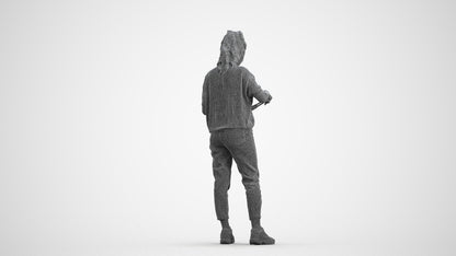 scanned 3D woman casual standing, photogrammetry people for Enscape and V-Ray, wireframe front view