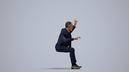 3D human model senior man business, photogrammetry scanned person for archviz, side view render