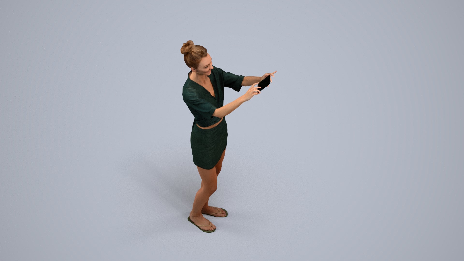 3D human model woman casual standing, photogrammetry scanned person for archviz, back view render
