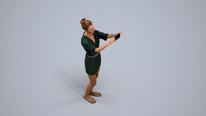 3D human model woman casual standing, photogrammetry scanned person for archviz, back view render