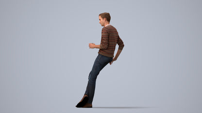 realistic 3D human man casual sitting, archviz people FBX OBJ for Blender, three-quarter view render