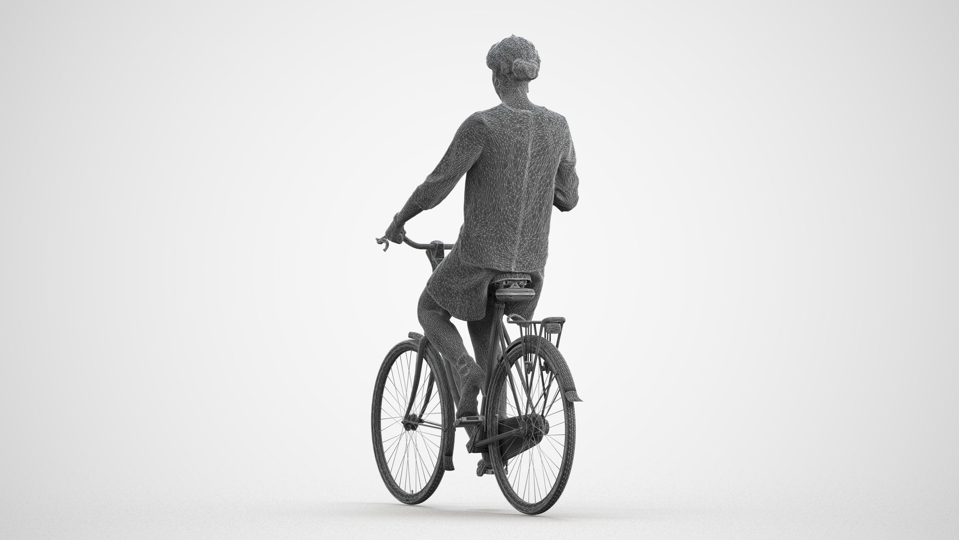 photogrammetry 3D woman casual cycling, realistic human model archviz FBX, wireframe front view
