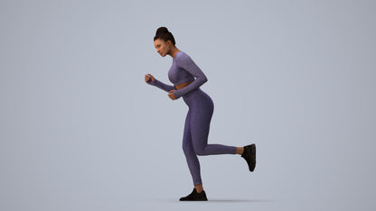 3D human model woman sport, photogrammetry scanned person for archviz, three-quarter view render