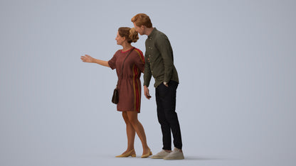 realistic 3D human woman casual couple, archviz people FBX OBJ for Blender, three-quarter view render
