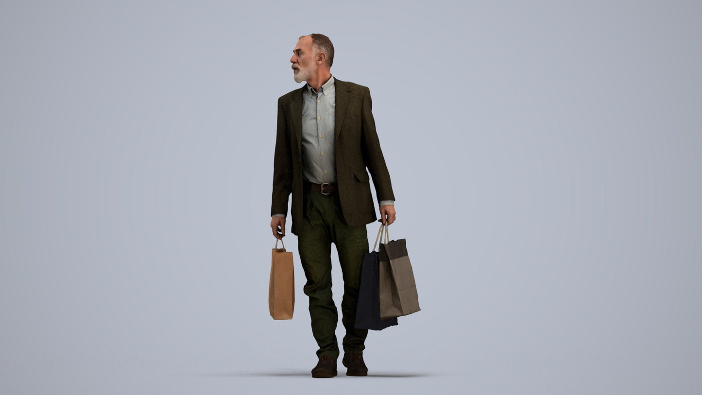 photogrammetry 3D senior man casual business, realistic human model archviz FBX, standing pose render