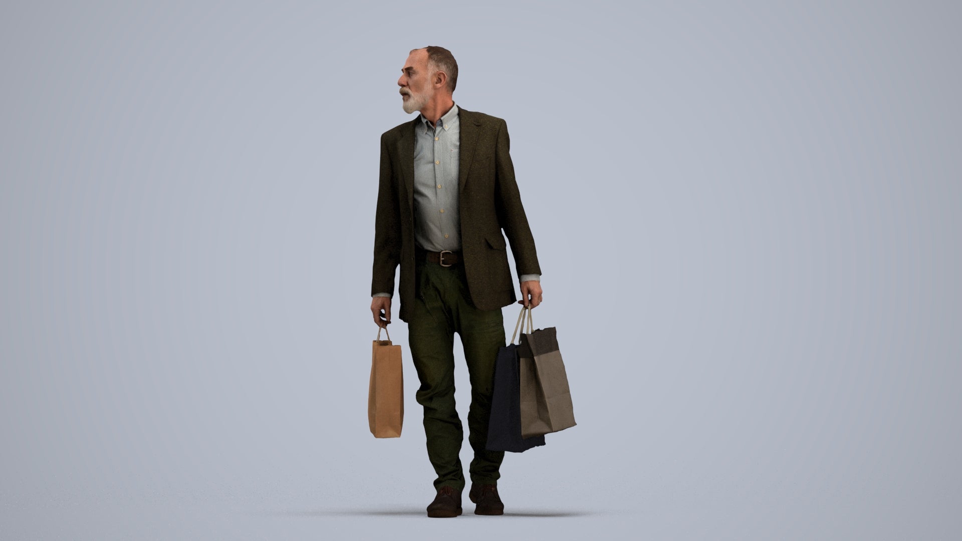 photogrammetry 3D senior man casual business, realistic human model archviz FBX, standing pose render