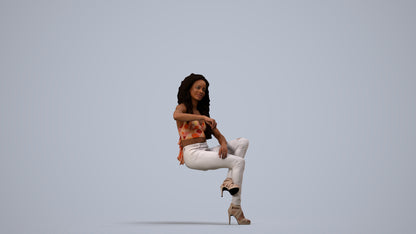 3D people model woman casual sitting, scanned human for 3ds Max rendering, side view render