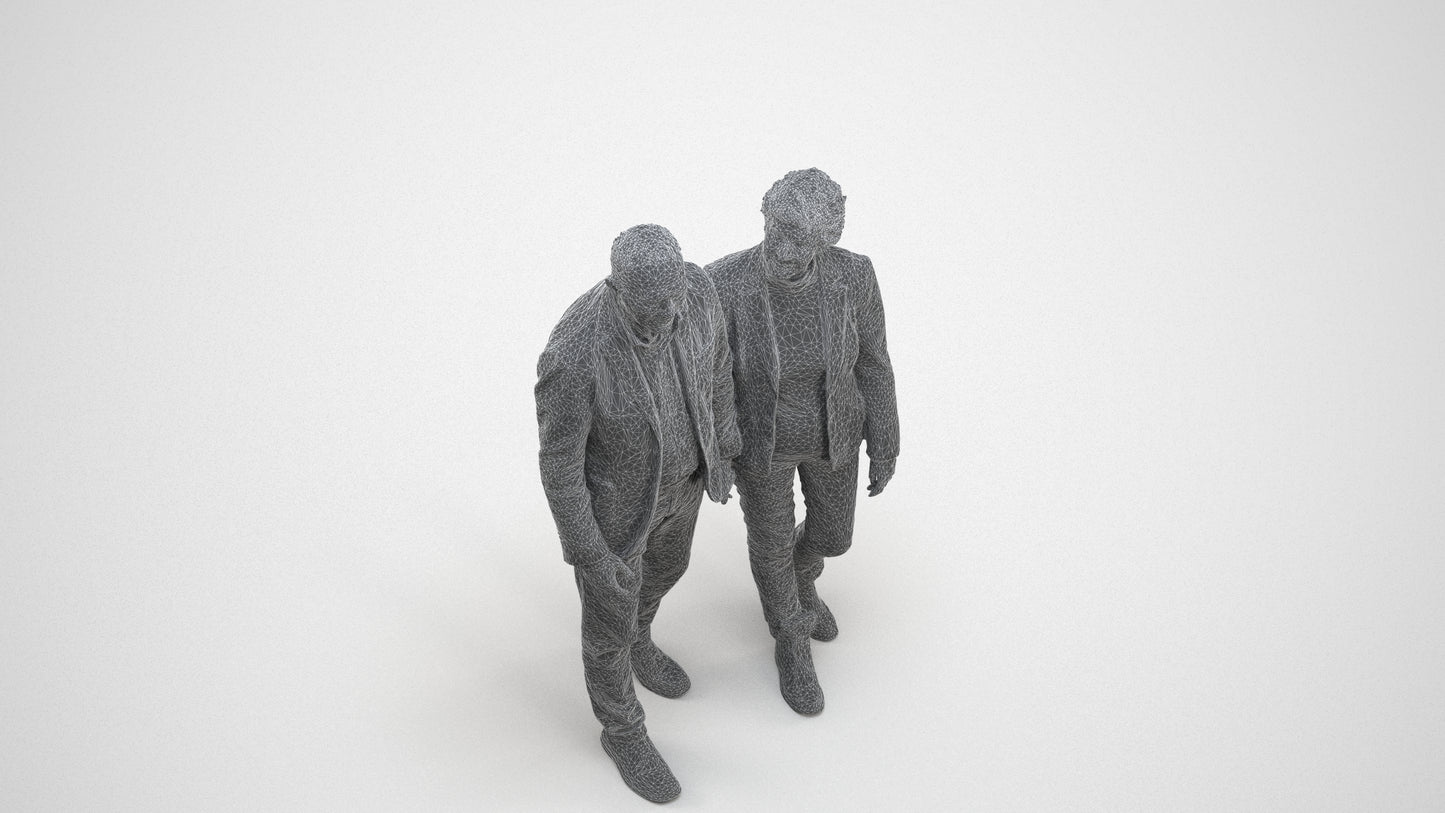 3D people model senior woman casual couple, scanned human for 3ds Max rendering, wireframe three-quarter view