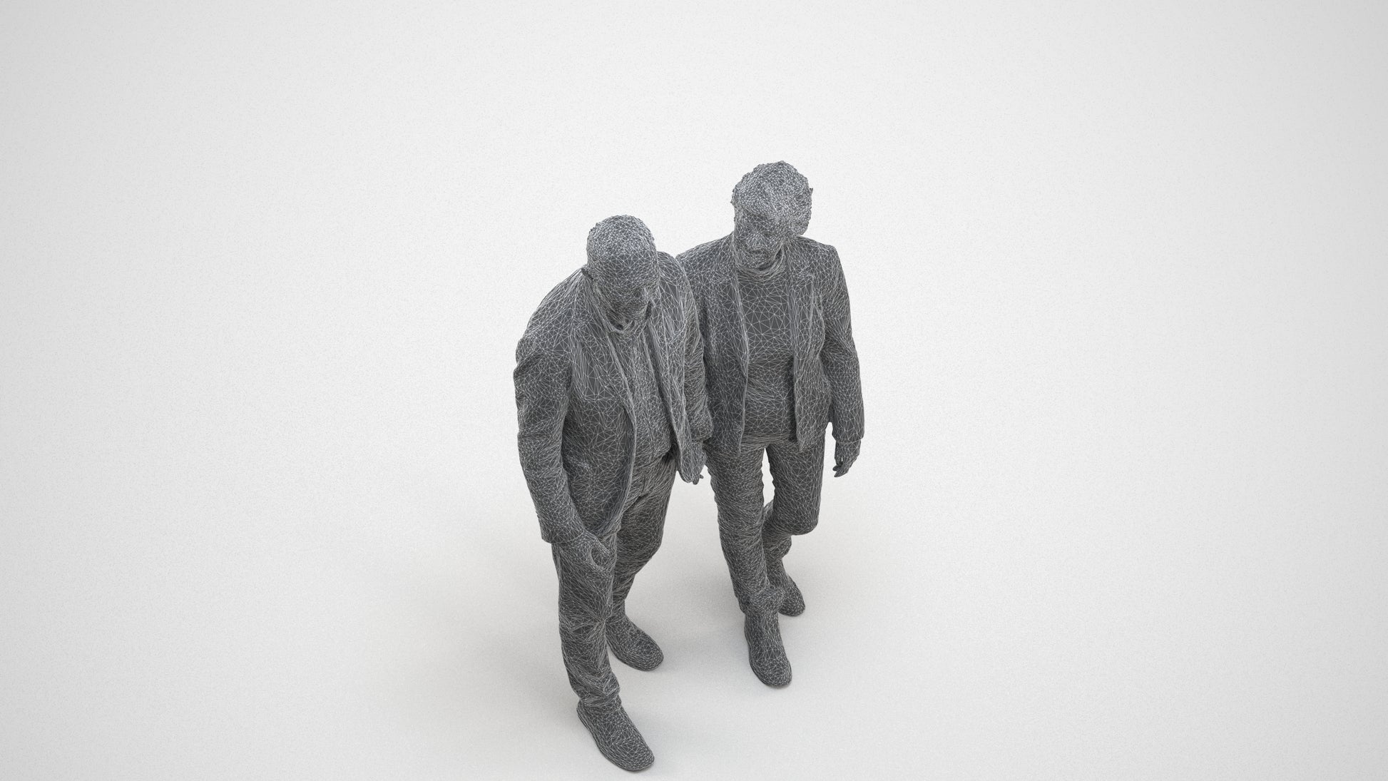 3D people model senior woman casual couple, scanned human for 3ds Max rendering, wireframe three-quarter view