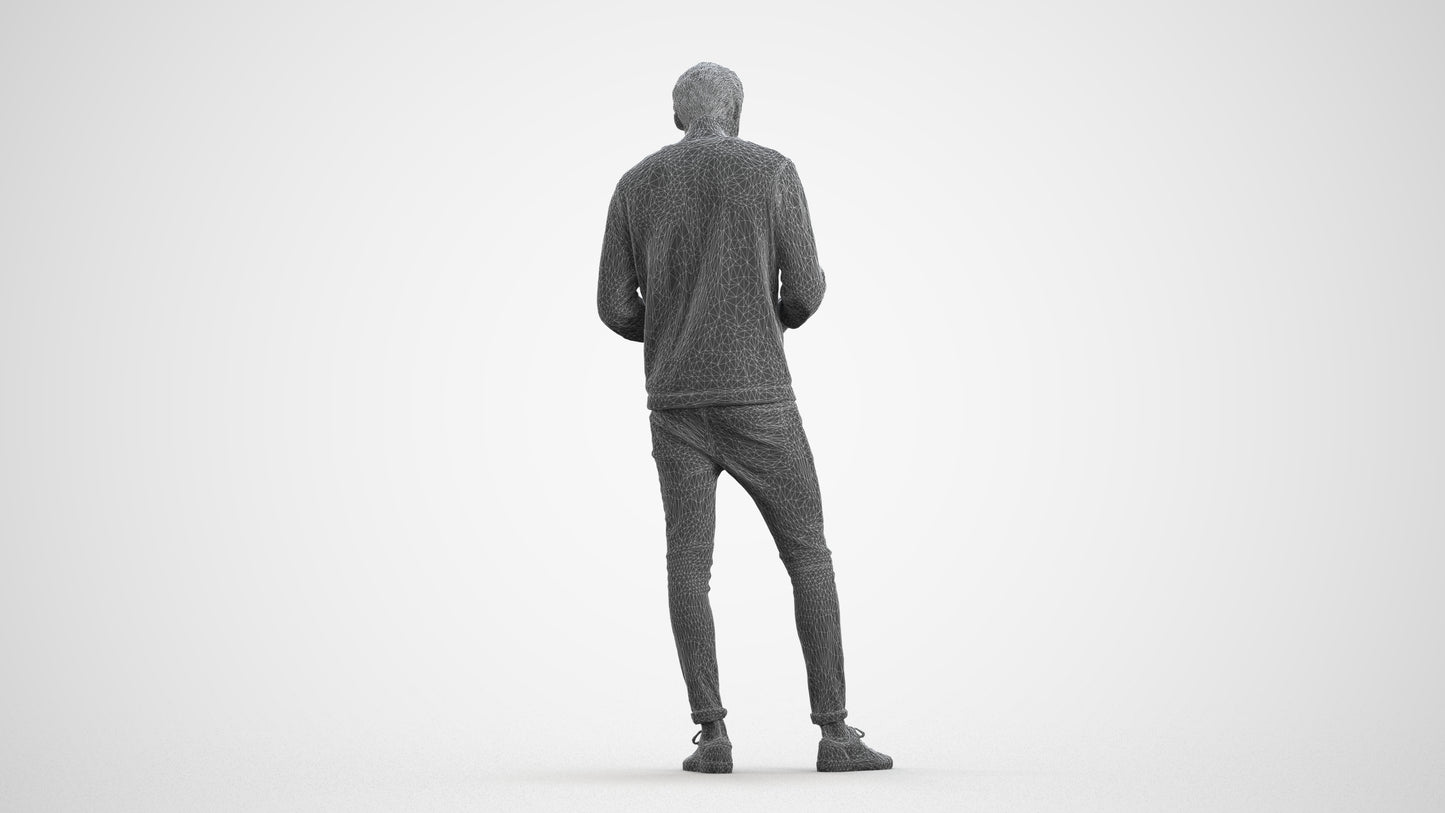 3D people model man casual standing, scanned human for 3ds Max rendering, wireframe front view