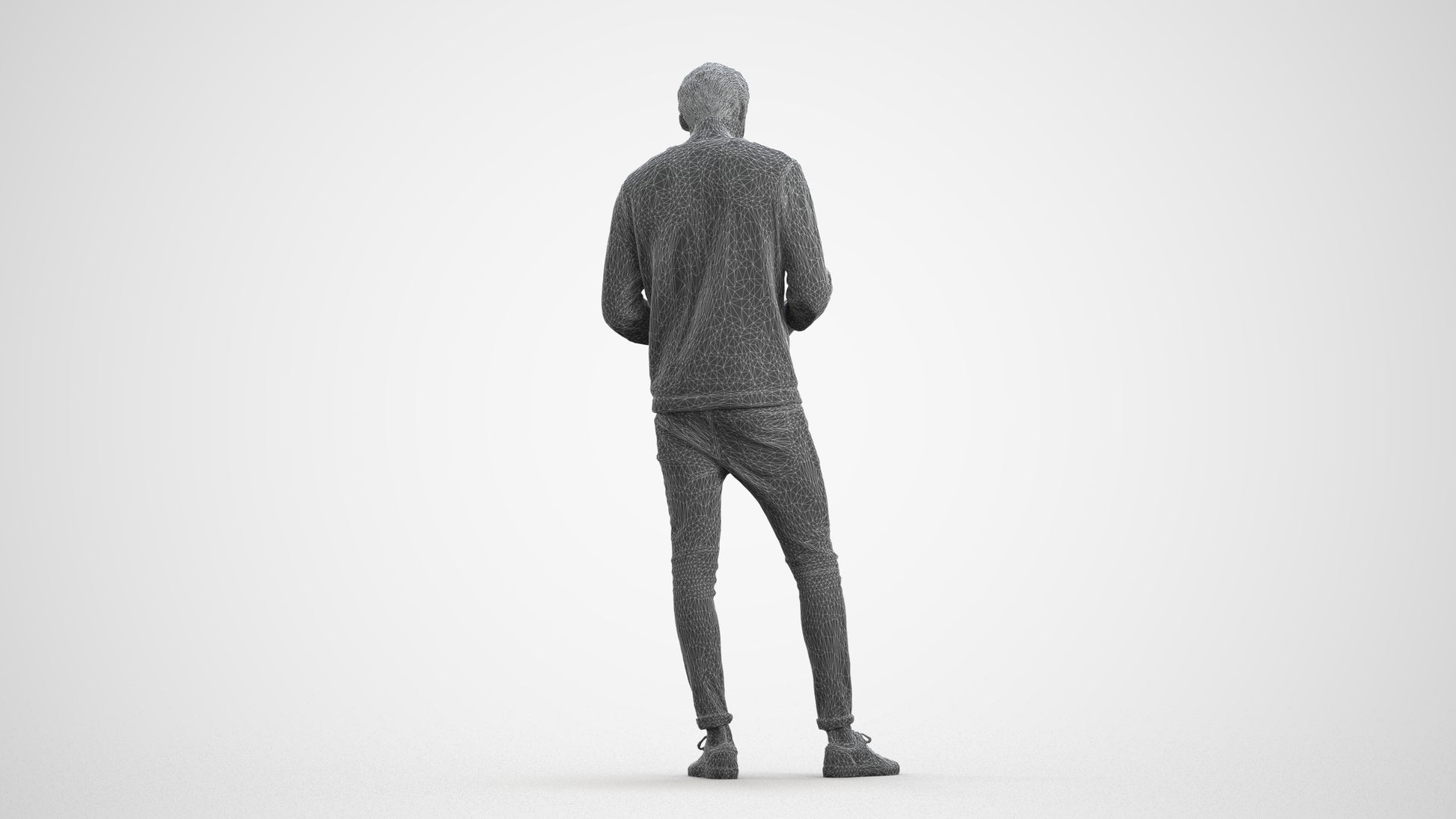 3D people model man casual standing, scanned human for 3ds Max rendering, wireframe front view