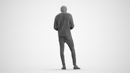 3D people model man casual standing, scanned human for 3ds Max rendering, wireframe front view