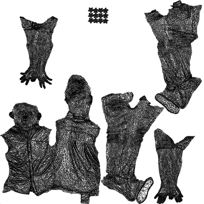 3D human model man sport standing, photogrammetry scanned person for archviz, wireframe top-down view