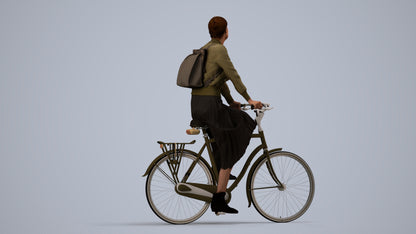 realistic 3D human woman casual cycling, archviz people FBX OBJ for Blender, side view render