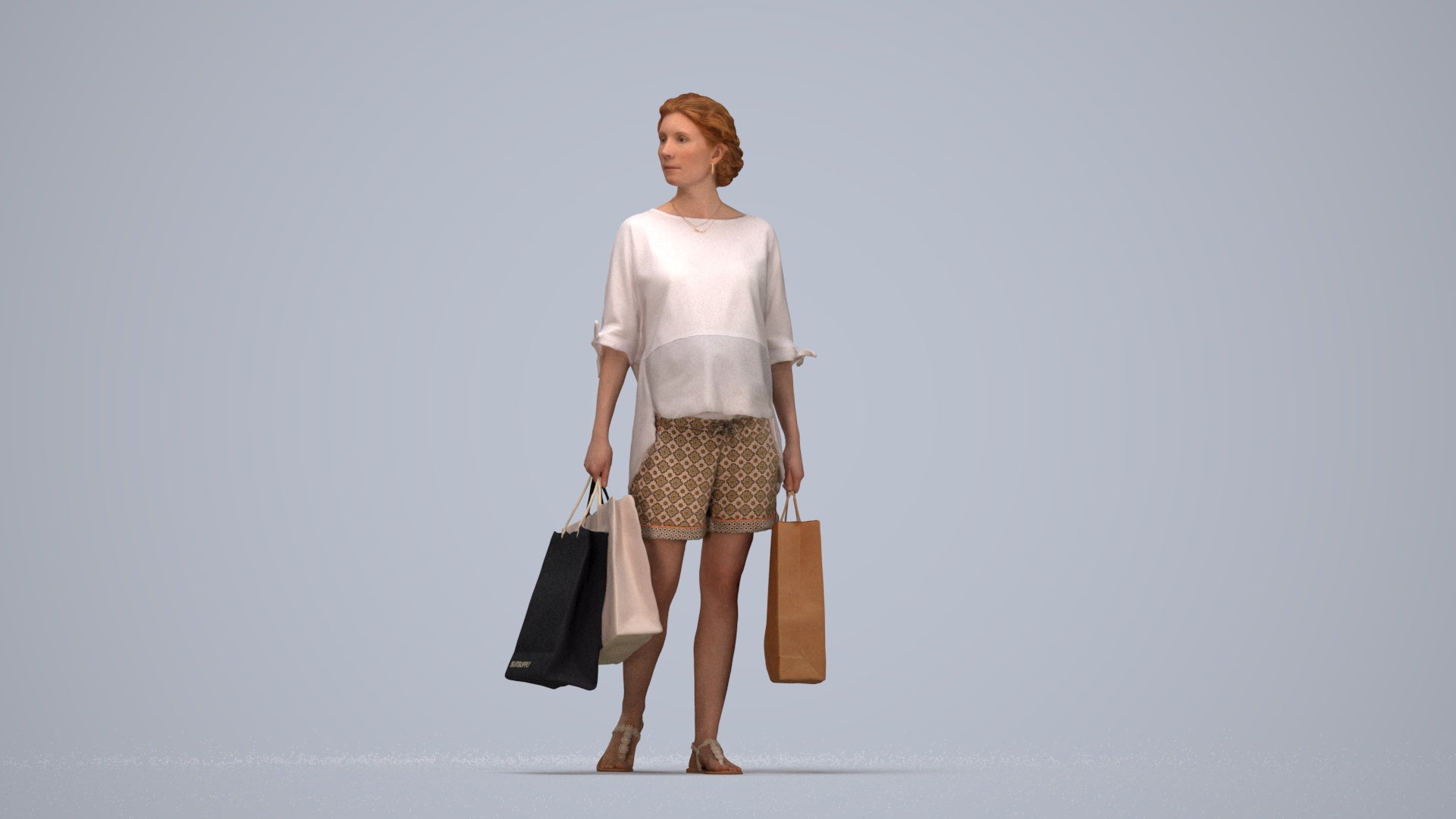 3D people model man formal shopping, scanned human for 3ds Max rendering, top-down view render