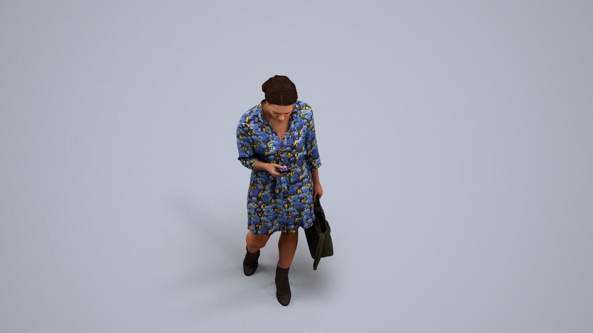 realistic 3D woman casual walking, scanned archviz people for Blender and 3ds Max, back view render