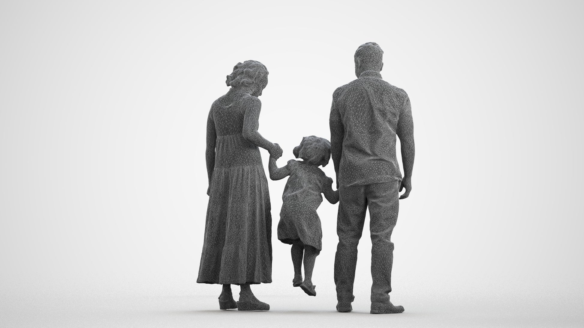 photogrammetry 3D woman casual kids, realistic human model archviz FBX, wireframe front view
