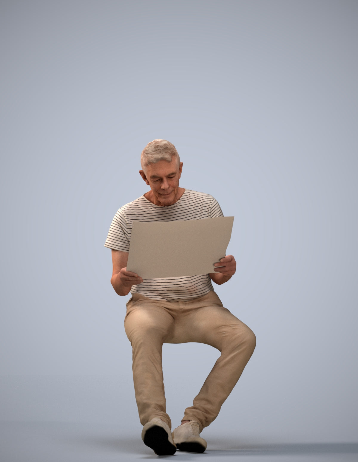 realistic 3D people senior man casual sitting, render-ready for V-Ray and Corona, FBX OBJ