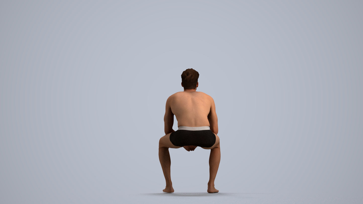 photogrammetry 3D man pool, realistic human model archviz FBX, front view render