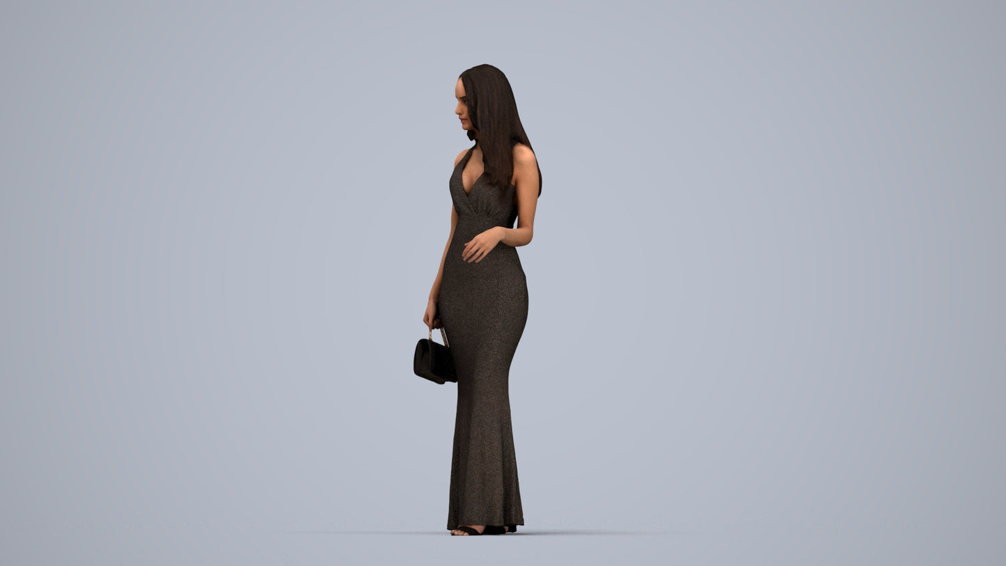 3D people model woman formal walking, scanned human for 3ds Max rendering, top-down view render