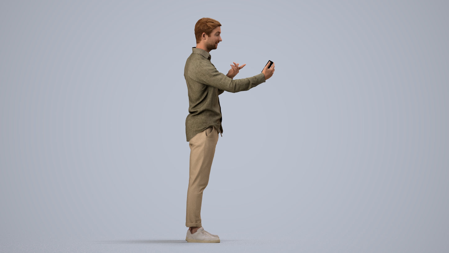 photogrammetry 3D man casual standing, realistic human model archviz FBX, side view render