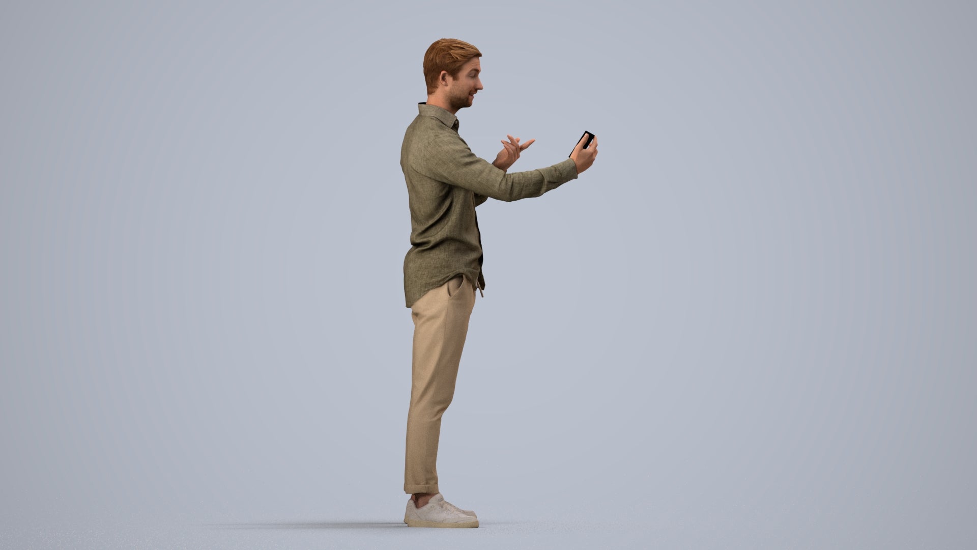 photogrammetry 3D man casual standing, realistic human model archviz FBX, side view render