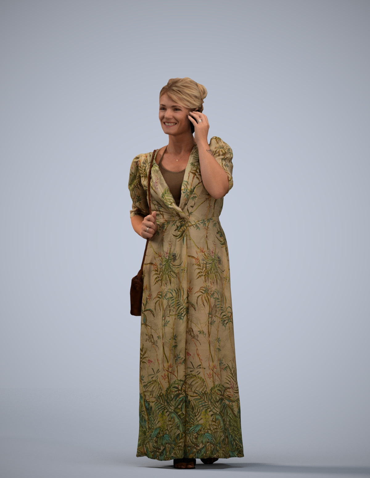 3D scanned woman standing casual, photorealistic archviz people for Enscape and SketchUp