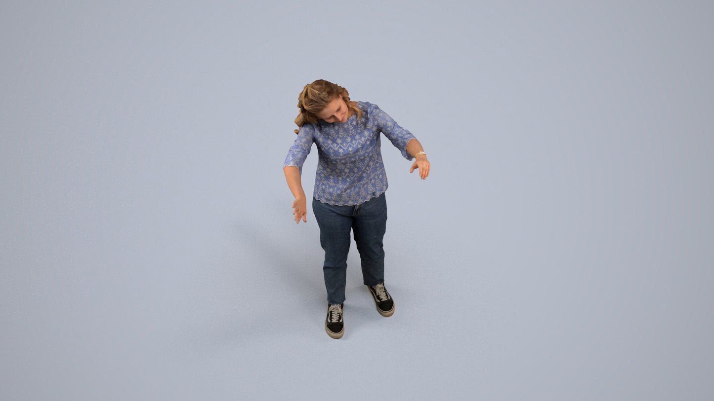realistic 3D woman casual standing, scanned archviz people for Blender and 3ds Max, back view render