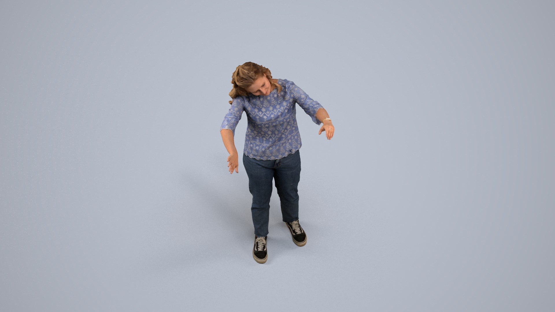 realistic 3D woman casual standing, scanned archviz people for Blender and 3ds Max, back view render