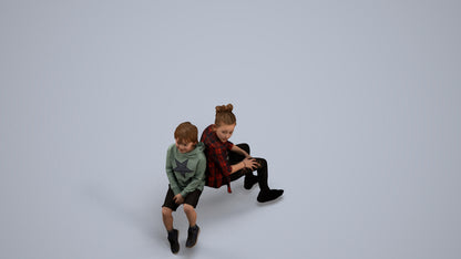 3D scanned girl kids casual, photorealistic archviz people for Enscape and SketchUp, back view render