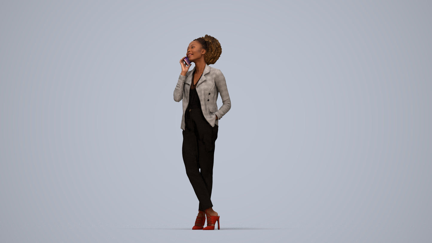 realistic 3D woman business standing, scanned archviz people for Blender and 3ds Max, top-down view render