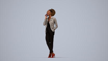 realistic 3D woman business standing, scanned archviz people for Blender and 3ds Max, top-down view render