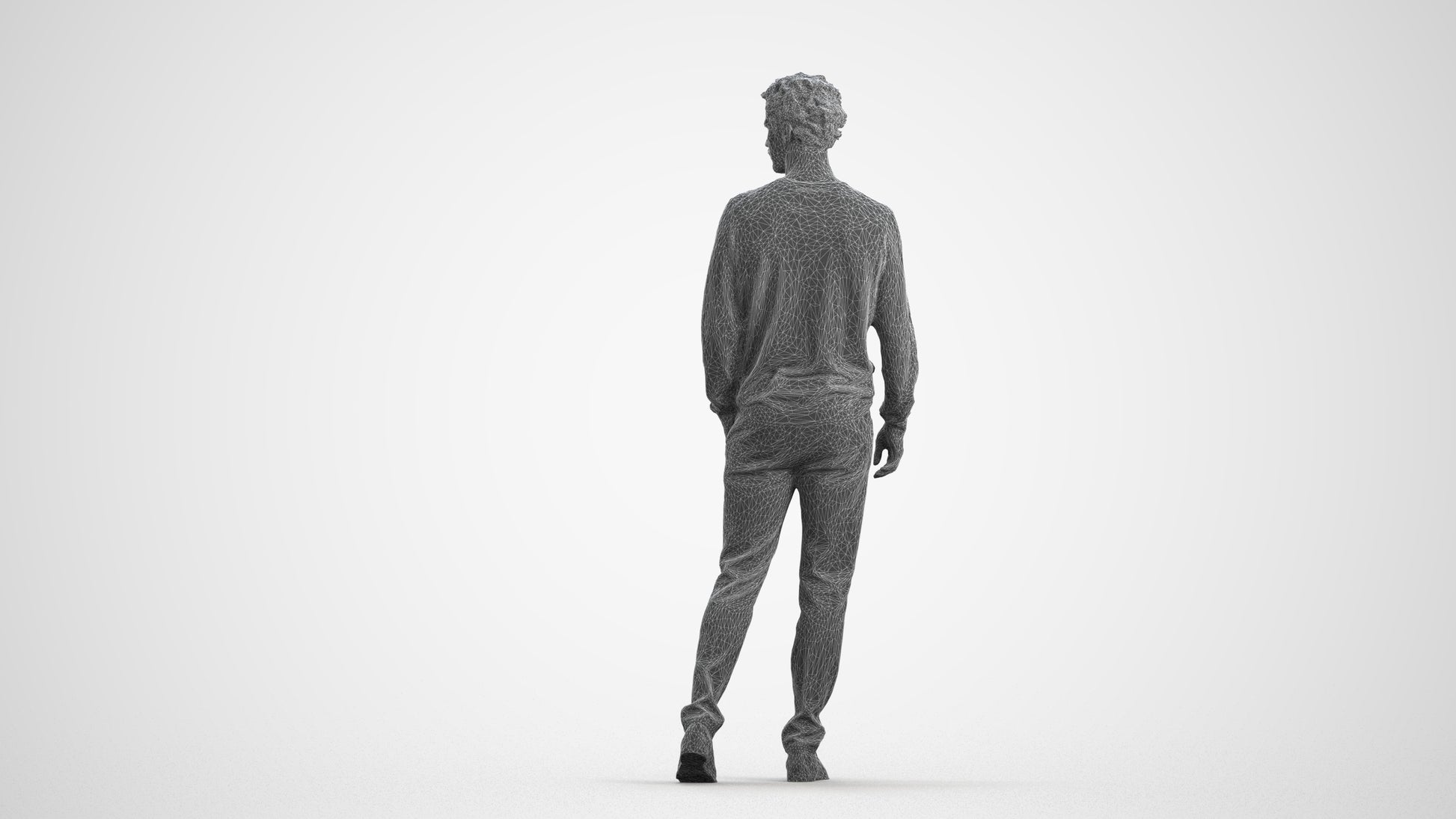 realistic 3D human man casual walking, archviz people FBX OBJ for Blender, wireframe front view