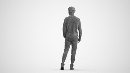 realistic 3D human man casual walking, archviz people FBX OBJ for Blender, wireframe front view