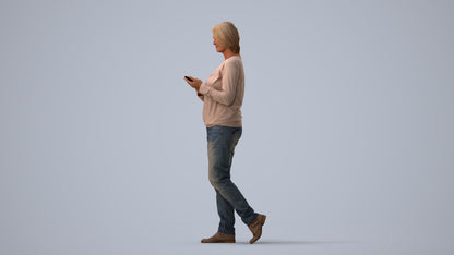 realistic 3D people woman casual walking, render-ready for V-Ray and Corona, FBX OBJ, three-quarter view render