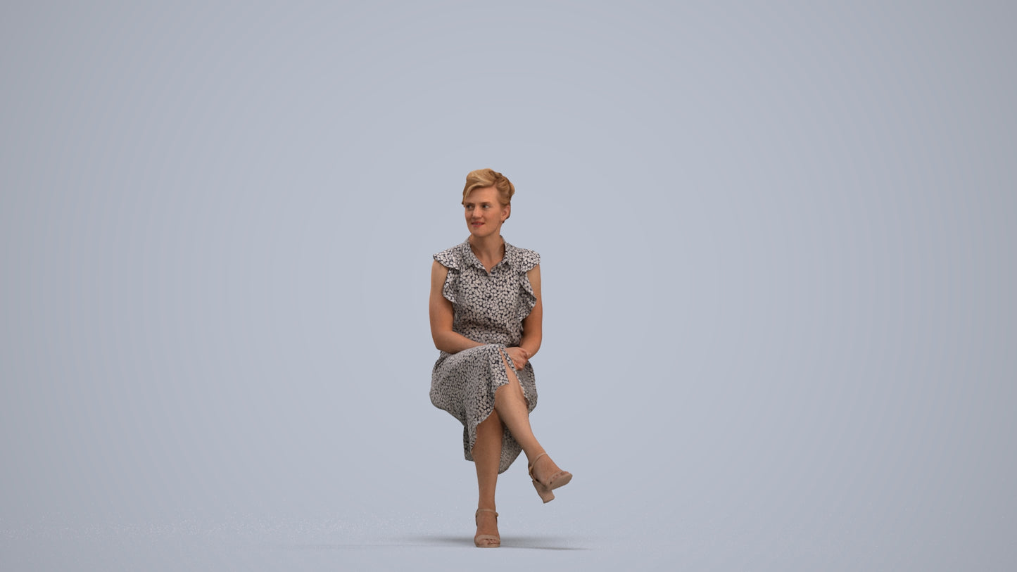 realistic 3D human woman casual sitting, archviz people FBX OBJ for Blender, standing pose render