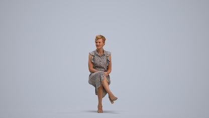 realistic 3D human woman casual sitting, archviz people FBX OBJ for Blender, standing pose render