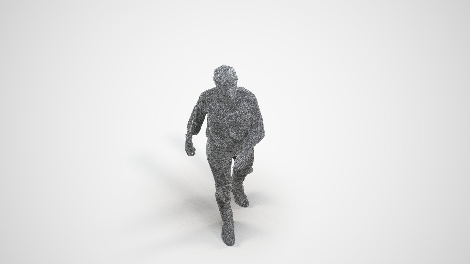 realistic 3D human woman casual walking, archviz people FBX OBJ for Blender, wireframe three-quarter view
